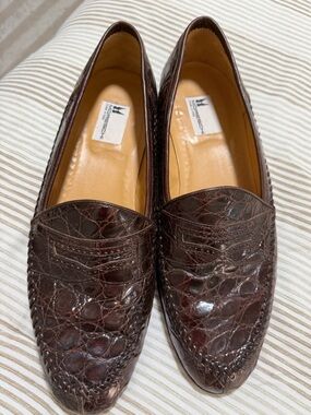 Moreschi Dark Brown Croc-Embossed Leather Slip-On Loafers